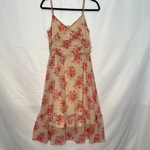Red & Beige Floral “All In Favor” Spaghetti Strap Midi Sundress Size Medium